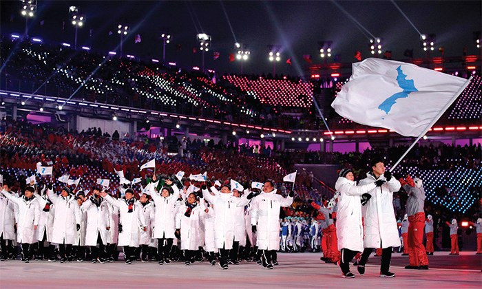 South and North Korean athletes jointly enter the opening ceremony of the 2018 PyeongChang Winter Olympics.